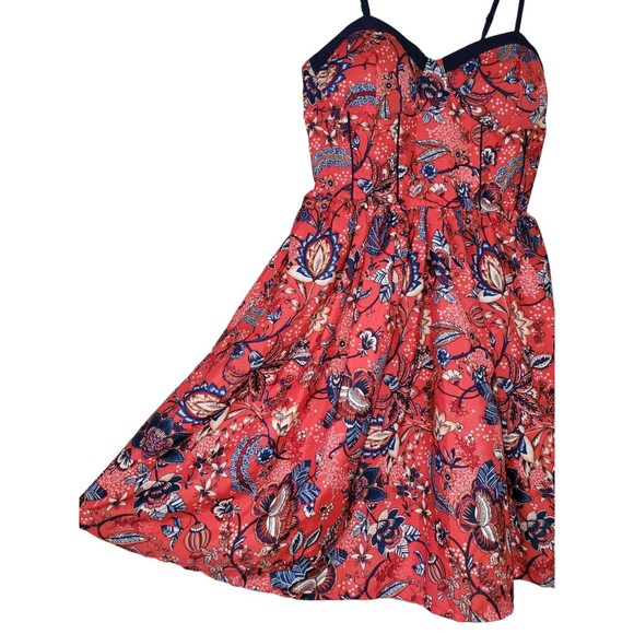 BOG Collective Dress Sz S Small Red Floral with Pockets Lightweight Princess Cut - Picture 3 of 10